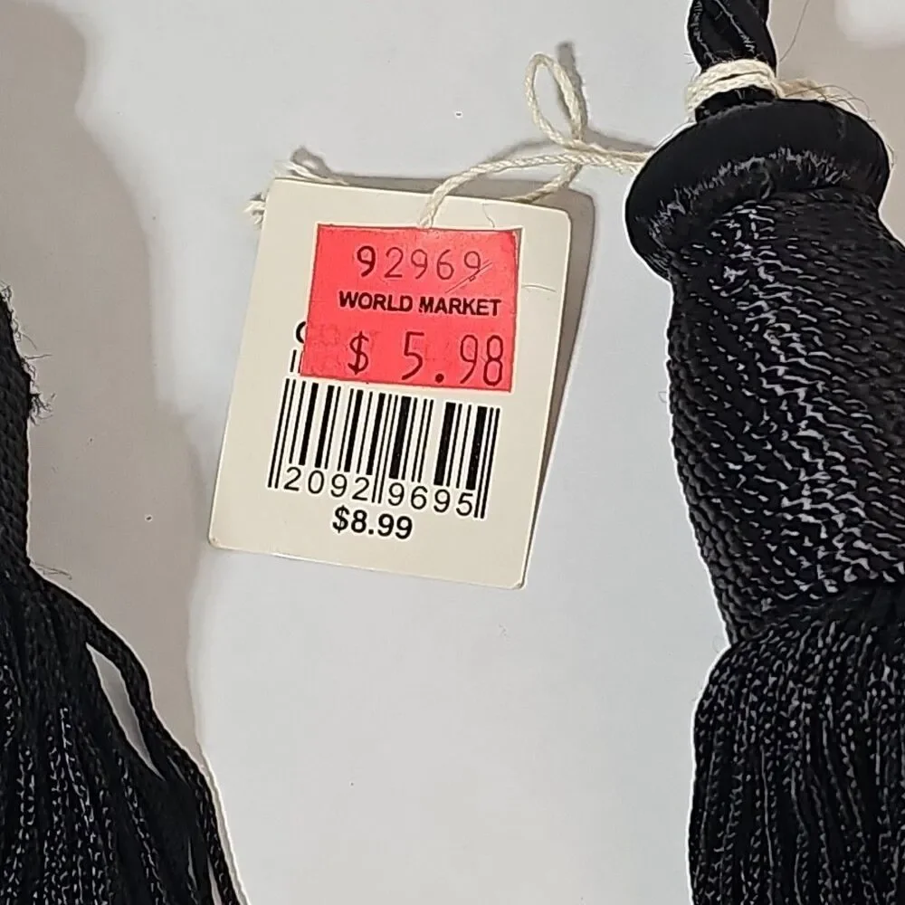 World Market Curtain Tiebacks Corded Black Tassels Window Drapery Ties NEW NOS